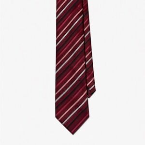 Geoffrey Beene Mens Silk Tie Striped Quiet Luxury Old Money Formal Career Red